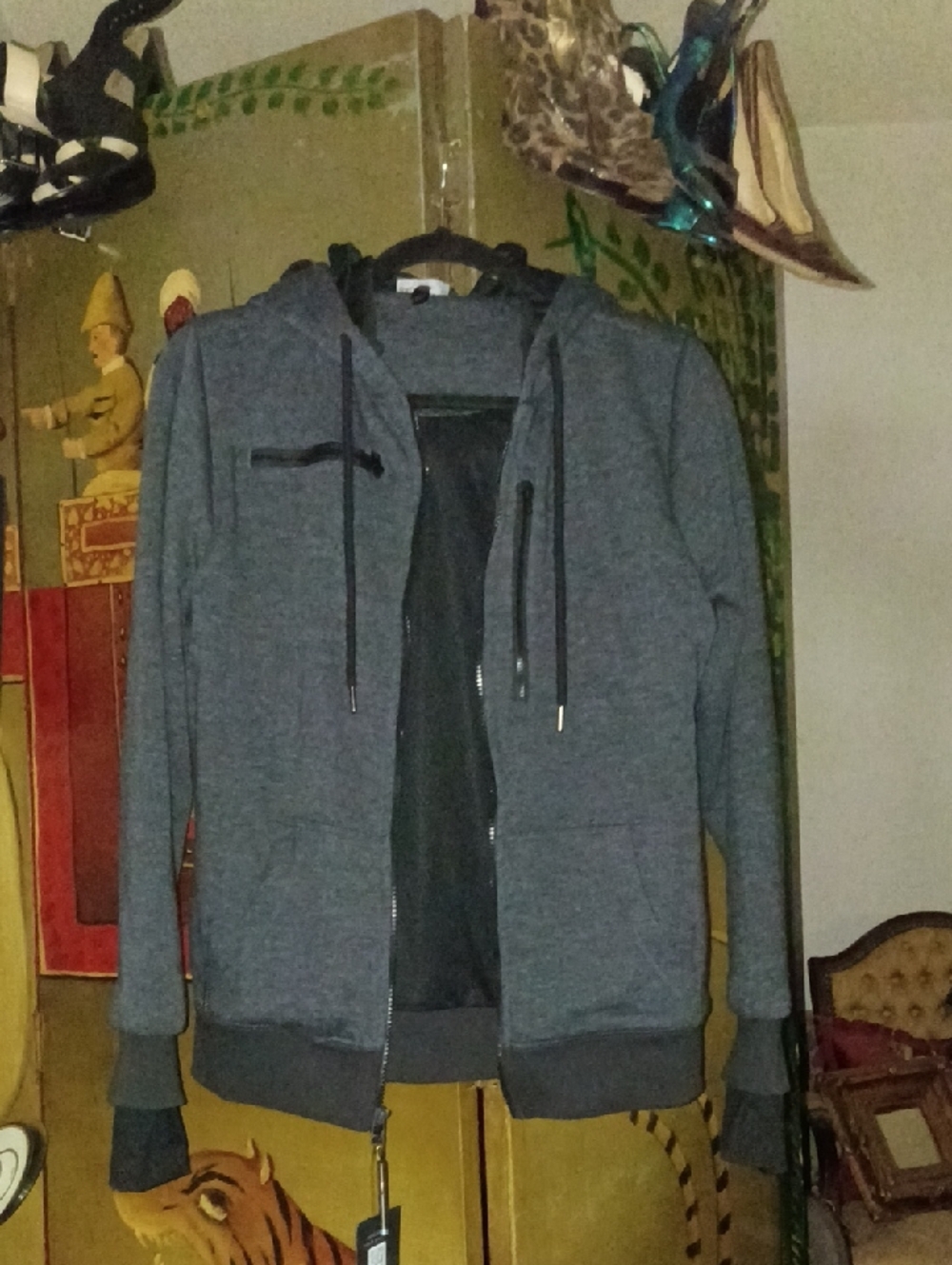 Women's  Baubax Charcoal Black Travel Jacket Hooded Sweatshirt w/ Drawstring Zip